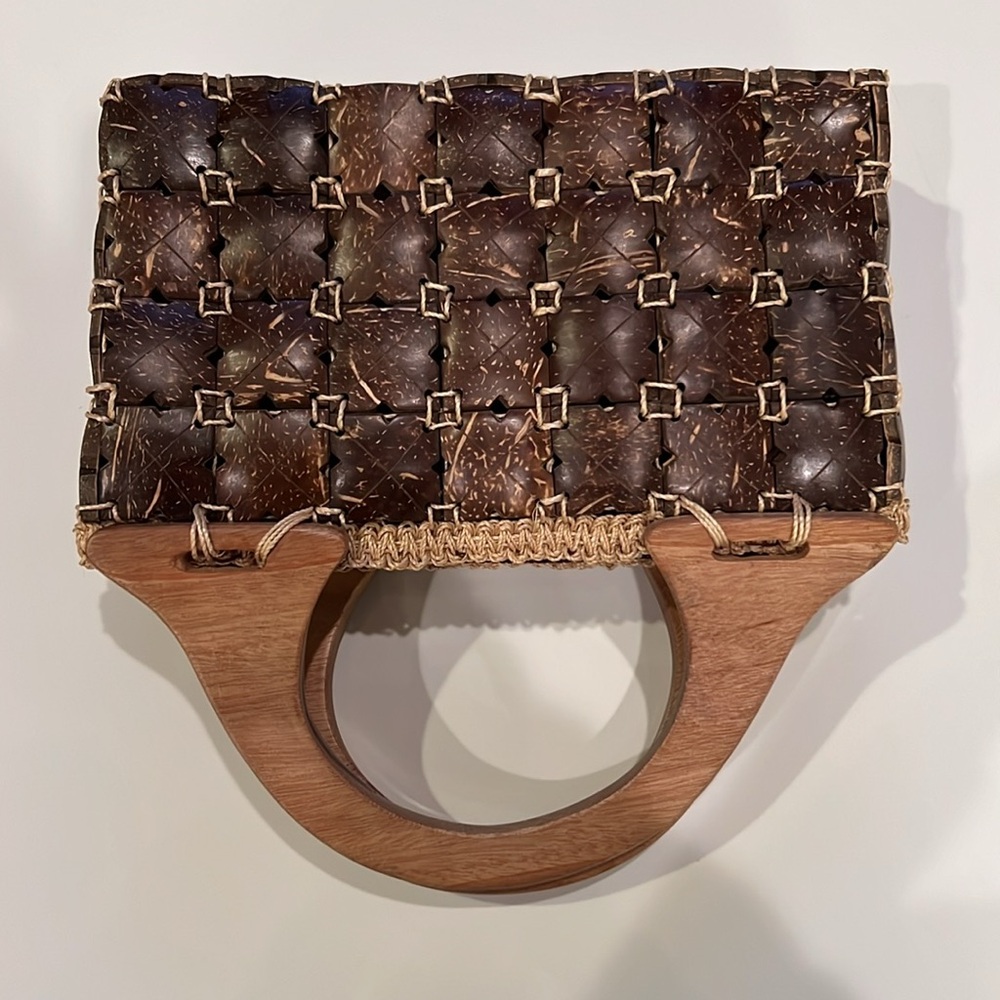 Coconut hand Bag Wood handle handmade